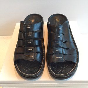 Josef Seibel Black Leather Slip On Sandals 5.5